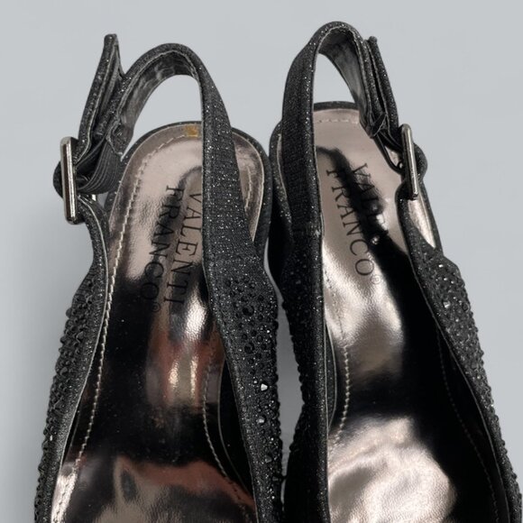 Valenti Franco Black Glitter Beaded Slingback High Heel Shoes Women's 7.5 NEW - Picture 5 of 11